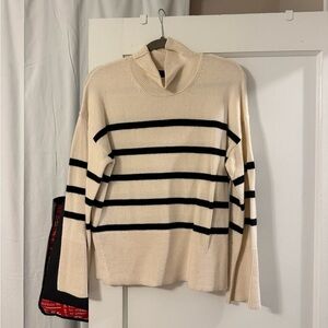 Banana Republic Cream and Black Striped Turtleneck Sweater - Women's